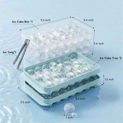 Ice Cube Tray with Lid and Bin, 1" round Ice Trays for Freezer | 2 Blue Ice Cube Trays with Ice Box & Tong, 1" round Ice Balls for Iced Coffee & Juice, Easy Twist Release, for Gatherings6