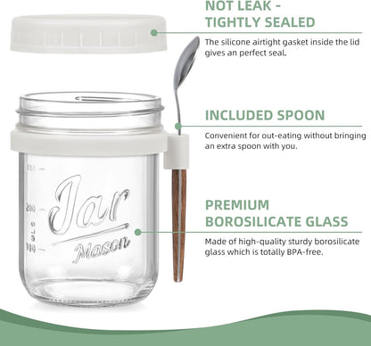 4 Pack Overnight Oats Containers with Lids and Spoons, 16 Oz Glass Mason Jars with Airtight Lids, Overnight Oats Jars for Milk, Cereal, Fruit3