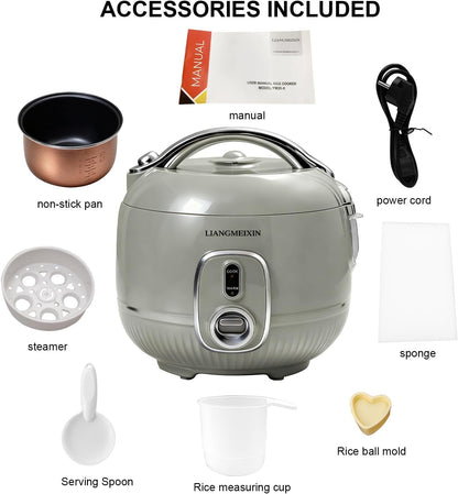 Durable Rice Cooker Small 3-Cup (Uncooked)/6-Cup (Cooked) for 1-3 People, Non-Stick Mini Rice Cooker, Perfect for White/Brown Rice, Porridge, Soup, and Hot Pot, Auto Keep Warm 12 Hours(Sage Green)7