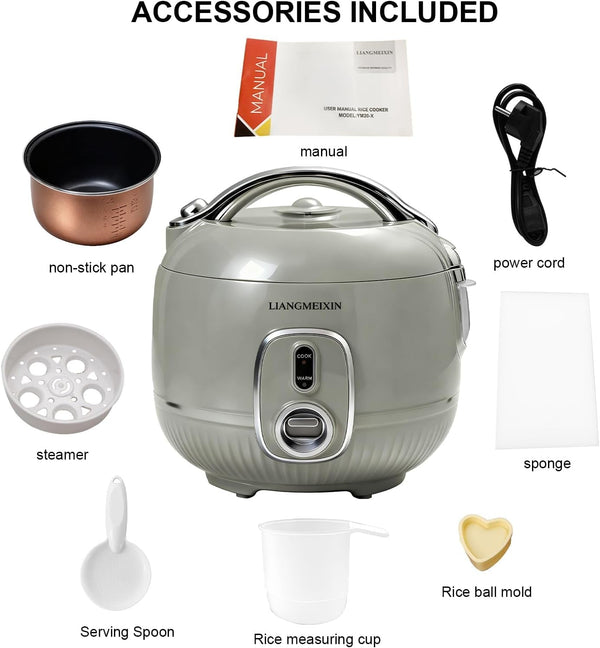 Durable Rice Cooker Small 3-Cup (Uncooked)/6-Cup (Cooked) for 1-3 People, Non-Stick Mini Rice Cooker, Perfect for White/Brown Rice, Porridge, Soup, and Hot Pot, Auto Keep Warm 12 Hours(Sage Green)7
