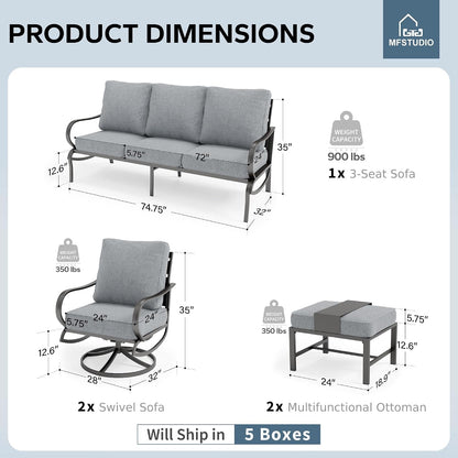 5 Piece Metal Patio Furniture Set with Gray Cushions2