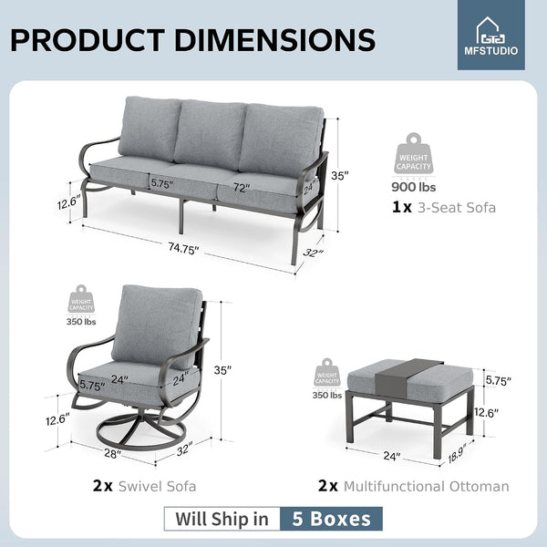 5 Piece Metal Patio Furniture Set with Gray Cushions2