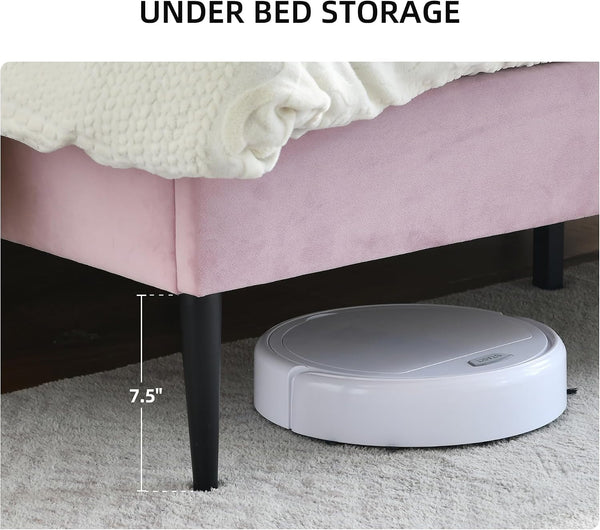 Pink Bed Frame Full Size, Aesthetic Upholstered Bed with Unique Seashell Headboard, Soft Velvet Platform Bed, Strong Wooden Slats Support, No Box Spring Needed, Heavy Duty, Easy to Assemble5