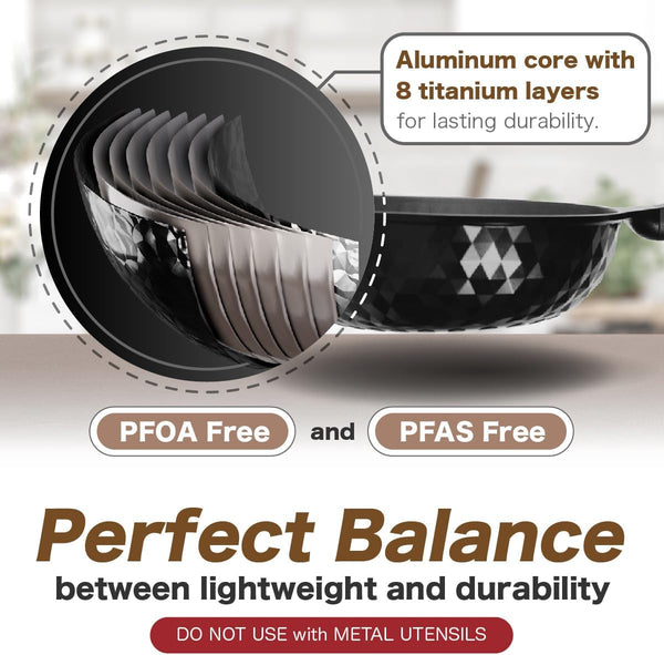 Diamond X Premium Non Stick Wok Pan - 11" Large Flat Bottom Chinese Wok - Woks & Stir-Fry Pans Nonstick - Titanium-Coated 8-Layered Korean Engineered Skillet for Frying, Oil-Free, Pfoa-Free5