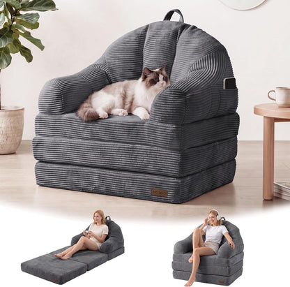 Folding Sofa Bed Single Boneless Couch Sleeper Chair with Pockets1
