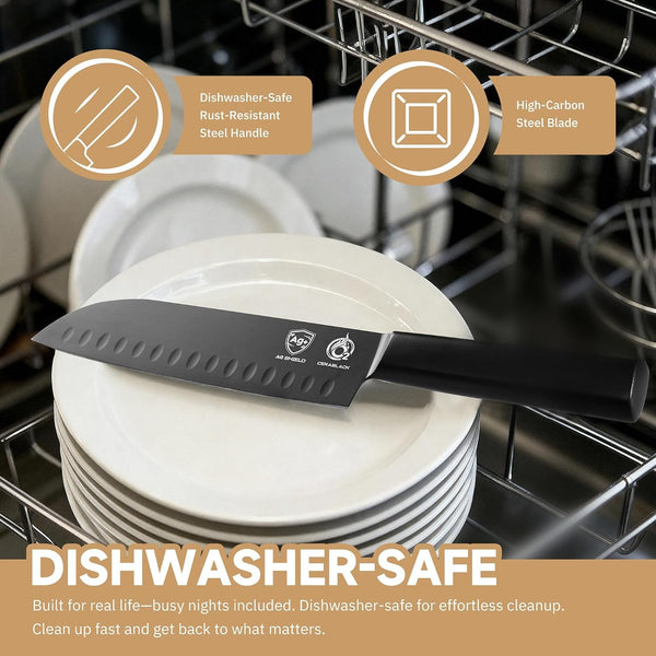 ® Black Blade 7 Inch Santoku Knife with Agshield™ & Cerablack™ Technology, Rust-Resistant & Easy-Clean Finish, Japanese Style Hollow Edge for Dicing & Mincing6
