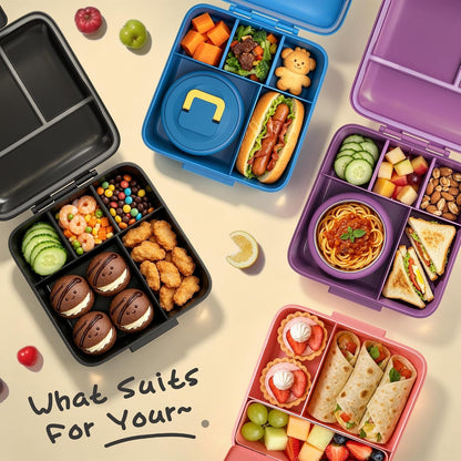 Bento Lunch Box for Kids with 8Oz Soup Thermo,Leak-Proof Lunch Containers with 5 Compartment,Thermo Food Jar and Lunch Bag, Food Containers for School (A-Black(Game Consoley))9