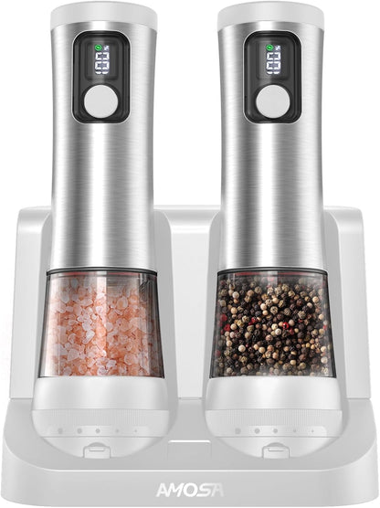 Electric Salt and Pepper Grinder Set, Battery Display Rechargeable Base1