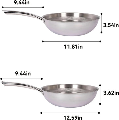 Titanium Hammered Wok Pure with Lid, No Coating Non-Stick Titanium Cookware, Frying Pans, Hammered Pan, Ultra-Durable, Scratch-Resistant, Safe for Oven, Induction & Cooktops up to 750°F,11.81I8