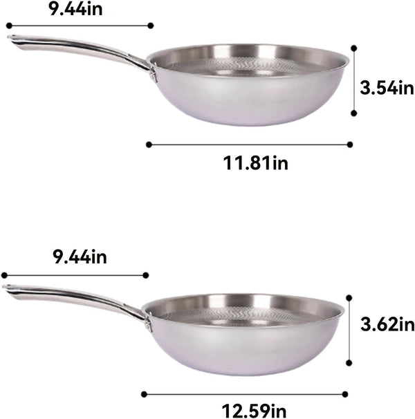 Titanium Hammered Wok Pure with Lid, No Coating Non-Stick Titanium Cookware, Frying Pans, Hammered Pan, Ultra-Durable, Scratch-Resistant, Safe for Oven, Induction & Cooktops up to 750°F,11.81I8