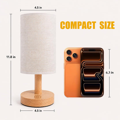 Small Cordless Touch Bedside Table Lamps Set of 2,Minimalist Dimmable Battery-Powered Desk Lamps with round Fabric Linen Shade,Mini Nightstand Warm Night Lights for Bedroom,Home,Living Room,Office5