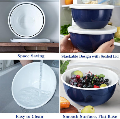 Enamel Mixing Bowl Set with Lids, 2-Piece Unbreakable Enamelware Bowls (3.2 & 4.2 QT) Large Vintage Serving Bowl for Kitchen, Food Storage, Salad, Baking & Fermenting5