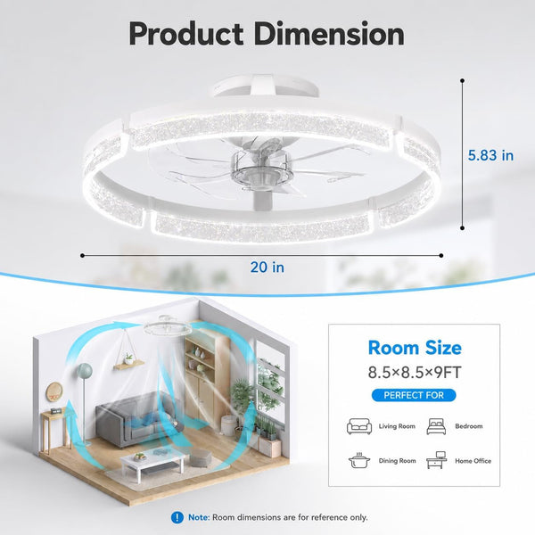 20" Ceiling Fans with Lights and Remote, Low Profile Fandelier2