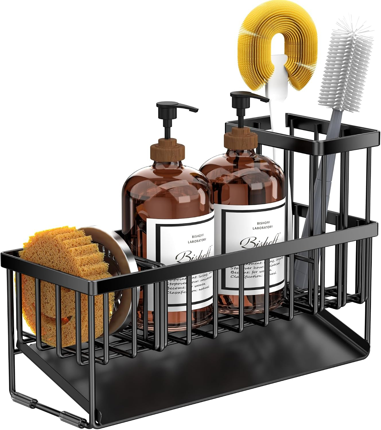 extra-large-kitchen-sink-caddy-organzier-with-high-brush-holder-sponge-holder-for-sink-304-rustproof-stainless-kitchen-countertop-soap-dispenser-organizer-for-decor-and-accessories