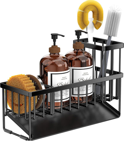 Extra Large Kitchen Sink Caddy Organzier with High Brush Holder, Sponge Holder for Sink, 304 Rustproof Stainless, Kitchen Countertop Soap Dispenser Organizer for Decor and Accessories6