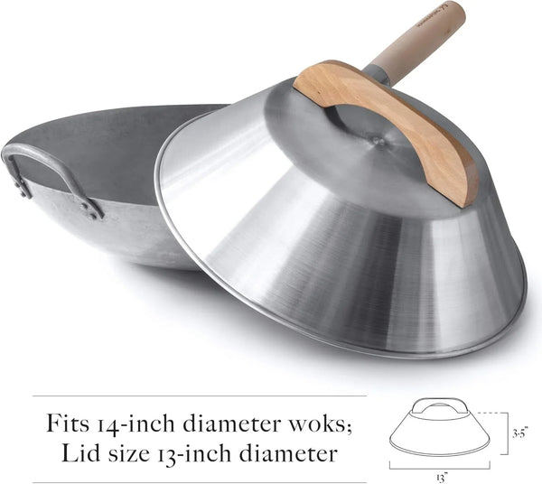 Aluminum Wok Dome Cover for 14" Hand Hammered Wok, 13 Inch Flat Wok Lid2