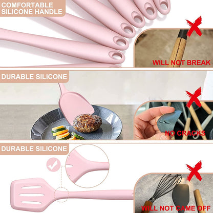 Silicone Cooking Utensils Set- Pink Heat Resistant Kitchen Utensils,  Kitchen Utensil Spatula with Holder, BPA Free Kitchen Gadgets Tools Set for Nonstick Cookware, Dishwasher Safe5