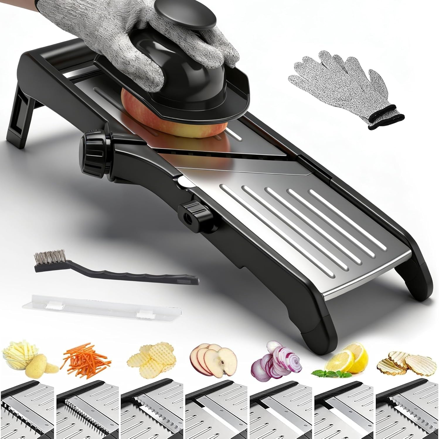 mandoline-slicer-for-kitchen-7-in-1-adjustable-vegetable-slicer-stainless-steel-food-slicer-adjustable-blade-slices-julienne-waffle-and-french-fries-cut-includes-gloves-and-brush