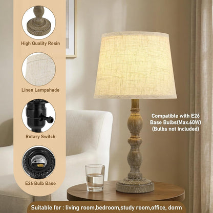 Table Lamps Set of 2, 20.5" Rustic Farmhouse Bedside Lamps with Linen Shade2