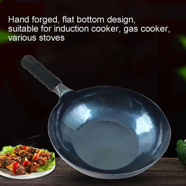 Stir Fry Pans,Chinese Handhammered Iron Woks，Mirror Flat Bottom Pot，No Coating Non-Stick, Suitable for All Kinds of Stoves (Diameter 34Cm/13.38In)6