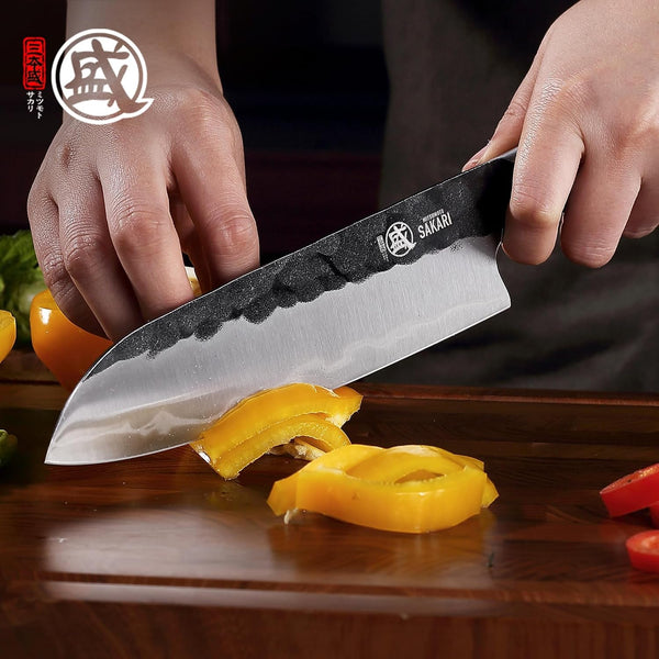 7 Inch Santoku Chef Knife, S301 Triple Clad, Hammered2