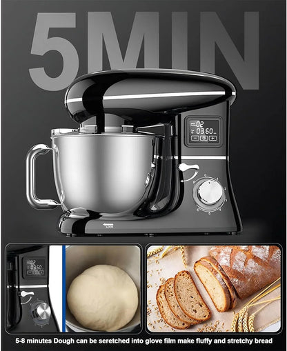 Electric Stand Mixer with LED Display & Timer 6.5QT Bowl Stainless Steel, 1350W 6-Speeds Kitchen Stand up Mixer for Baking Cakes Cookie Bread Salad Food with Egg Whisk, Dough Hook, Beater8