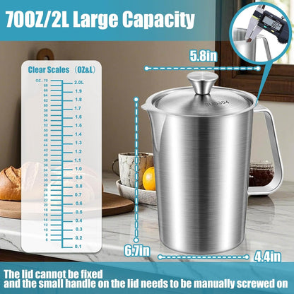 Stainless Steel Pitcher with Lid & Handle, 70 Oz/2000+ Ml2