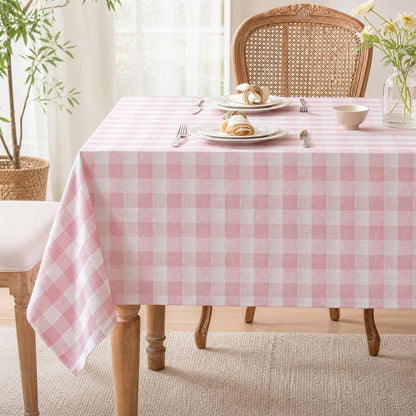 Gingham Tablecloth Rectangle Table, Cotton Linen Style Picnic Checkered Table Cloth Farmhouse Washable Wrinkle Free Buffalo Plaid Table Cover for Outdoor Birthday Party, Pink, 60X751
