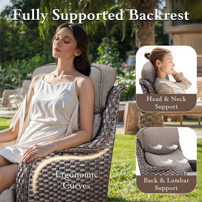 Luxury High Back Outdoor Furniture with 6-Inch Extra Thick Cushions, Patio Furniture Set with Swivel Chairs, 7 PCS Wicker Conversation Set for Yard, Deck, Poolside, Brown/Grey5