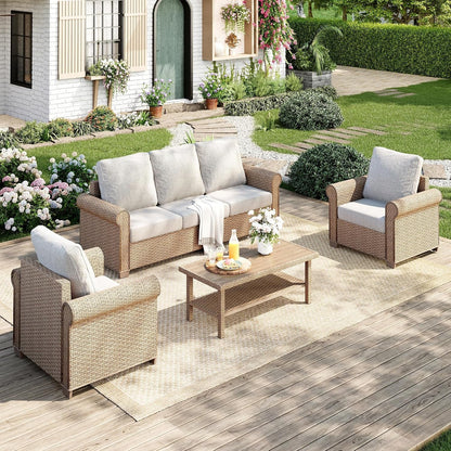 4-Piece Wicker Patio Conversation Set, Beige1