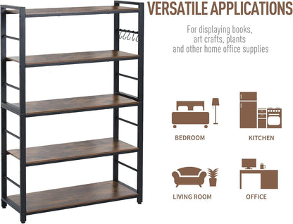 5-Tiers Bakers Rack,Microwave Oven Stand with Shelves,5 Tier Utility Storage Shelf with 5 Hooks,Multifunctional Shelf for Kitchen,Bathroom,Livingroom,Storehouse...4