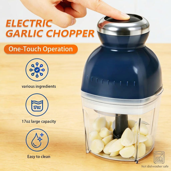 Electric Garlic Mincer & Onion Chopper, 17Oz Mini Food Processor | 250W Motor, One-Touch Control, Stainless Steel S-Blades, Chops, Minces, Grinds, Whisks2