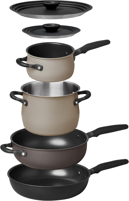 6Pc Stackable Set with Universal Lids | Hard Anodized Non Stick and Stainless Steel Pots and Pans | Induction Compatible | Dishwasher Safe | Oven Safe | Black & Gray | Accent Series Cookware1