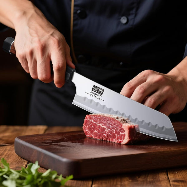 7 Inch Japanese Santoku Knife, 9 Layers 10Cr15Mov High Carbon Steel5