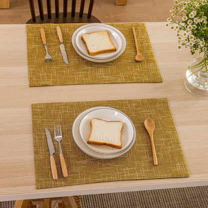 Kevin Textile Burlap Linen Placemats Set of 6 Heat Resistant Dining Table Place Mats Washable Kitchen Table Mats for Dinning Party Holiday Indoor Outdoor, 13 X19 Inches, Honey Yellow2