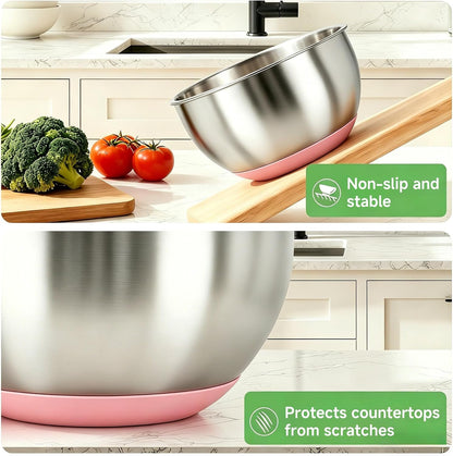 Mixing Bowls with Clear Airtight Lids, 3-Piece Stainless Steel Set, Pink5