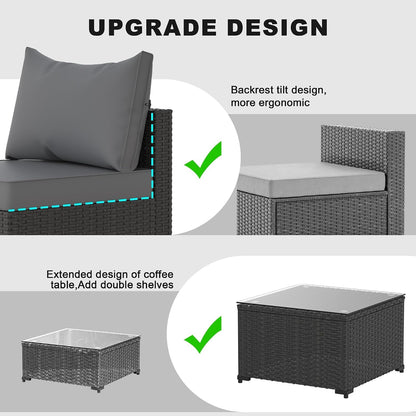 Patio Furniture Set, 5PCS Outdoor Sectional W/ Ottoman & Cushion, Grey2