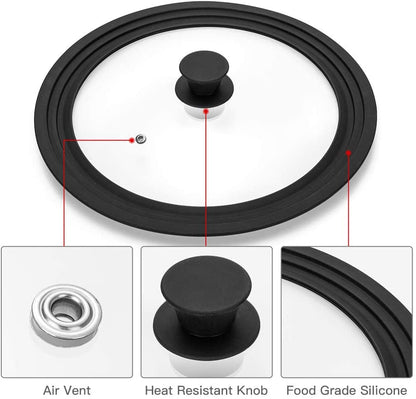 Universal Lid for Pots,Pans and Skillets - Tempered Glass with Heat Resistant Silicone Rim Fits 10.5", 11" and 12" Diameter Cookware,Black3