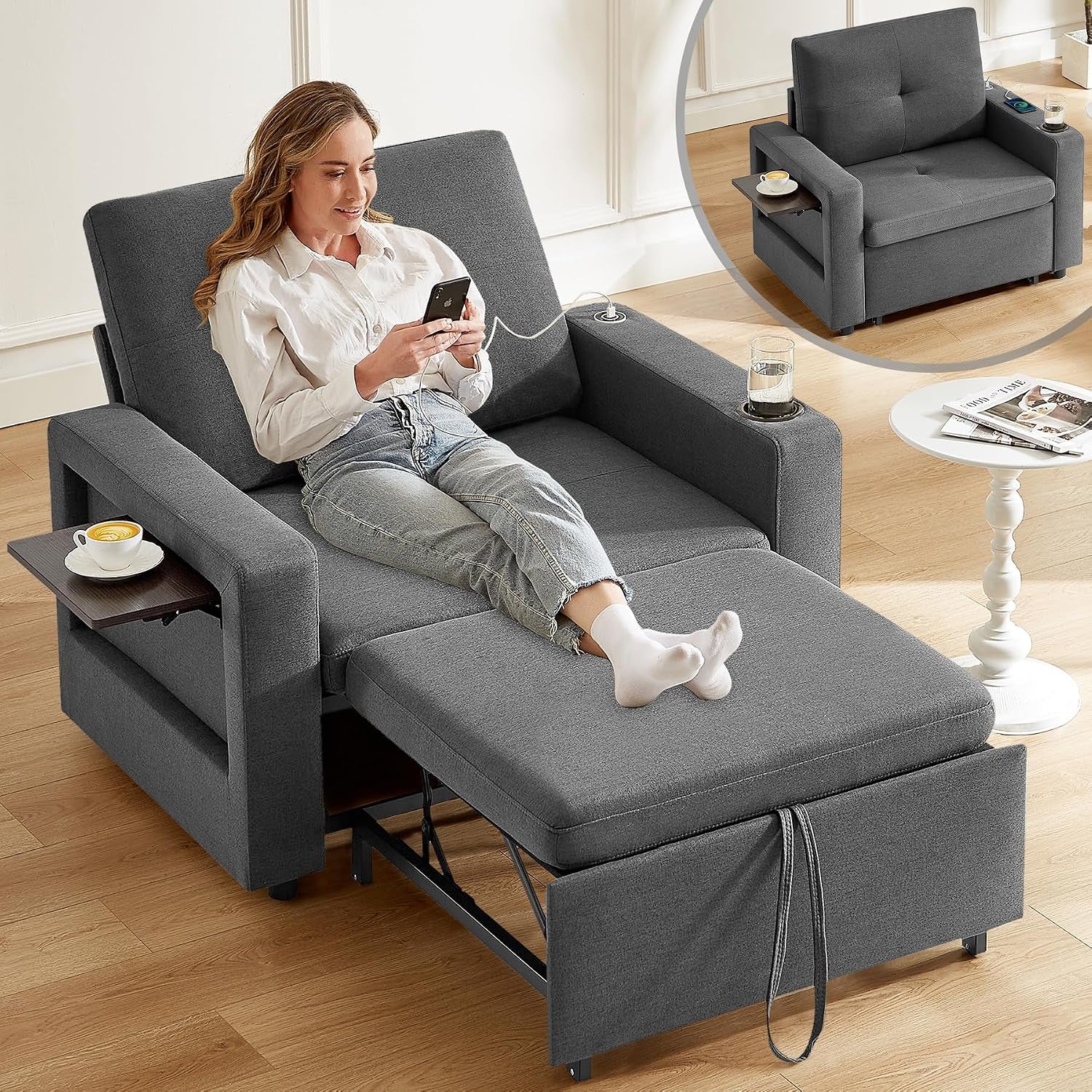 42-5-sleeper-chair-bed-3-in-1-convertible-reclining-sofa-chair-with-pull-out-couch-bed-adjustable-backrest-side-pockets-cup-holder-usb-ports-wing-table-premium-dark-gray