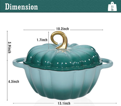 Pumpkin Enameled Cast Iron Dutch Oven with Lid, 4.5 QT Dual Handles and Heavy Duty Pot, Oven Safe up to 500°F for Bread Baking, Braising, Cooking and Family Gifts, Cyan5