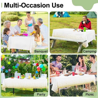 3 Packs Dot Disposable Table Cloth, 54 X 108 Inch Waterproof Plastic Tablecloth, Rectangle Gold Dots in White Table Covers for Picnic, Birthday, Party and Back to School6
