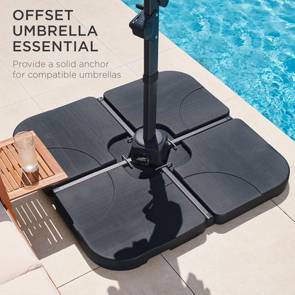 Best Choice Products 4-Piece 155Lb Capacity Heavy-Duty Cantilever Offset Patio Umbrella Stand Square Base Plate Set W/ Easy-Fill Spouts for Water or Sand - Black5