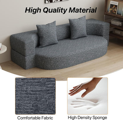 Folding Sofa Bed, Convertible Futon Sleeper Bed, 2-In-1 Foldable Floor Mattress with 2 Pillows, Breathable High-Density Foam Lazy Couch, Twin Size Comfy Lounge Chair, Dark Gray7