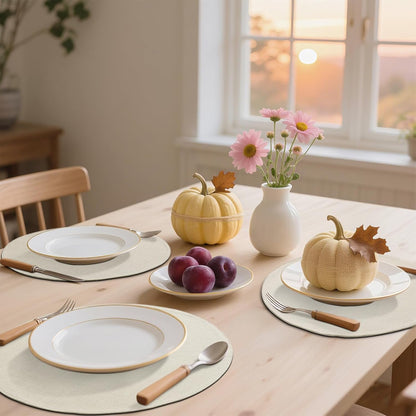Cotton Linen 15 Inch round Cloth Place Mats, Set of 6, Cream7