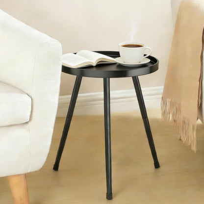 Small round Side Table, Black Metal End Table Night Stand for Bedroom Living Room Office5