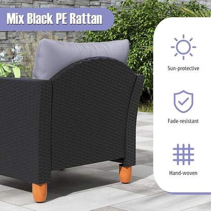 3 Pieces Patio Porch Furniture Set, PE Rattan Wicker Chair Conversation Set with Cushions and Storage Table, Outdoor Acacia Wood Bistro Set for Garden, Poolside (Grey)8