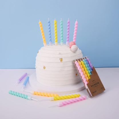 24-Count Rainbow Spiral Birthday Candles with Holders, Party Candles, Cake Candles3