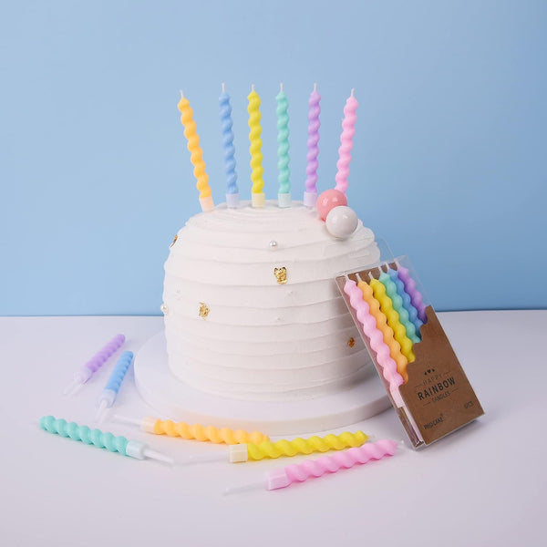 24-Count Rainbow Spiral Birthday Candles with Holders, Party Candles, Cake Candles3