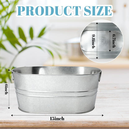 2 Pack 4 Gallon Galvanized Tub Ice Buckets for Parties Portable Beverage Tub with Handles Champagne Bucket Metal Ice Buckets for Cocktail Bar with Ice Scoop3