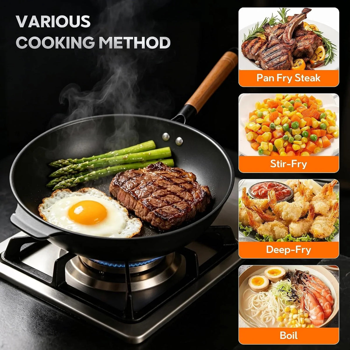 11-8-inch-carbon-steel-wok-pre-seasoned-with-advanced-nitriding-technology-flat-bottom-stir-fry-pan-lightweight-nonstick-surface-all-cooktops-compatible-for-stir-fry-pan-fry-steam-bbq-camping